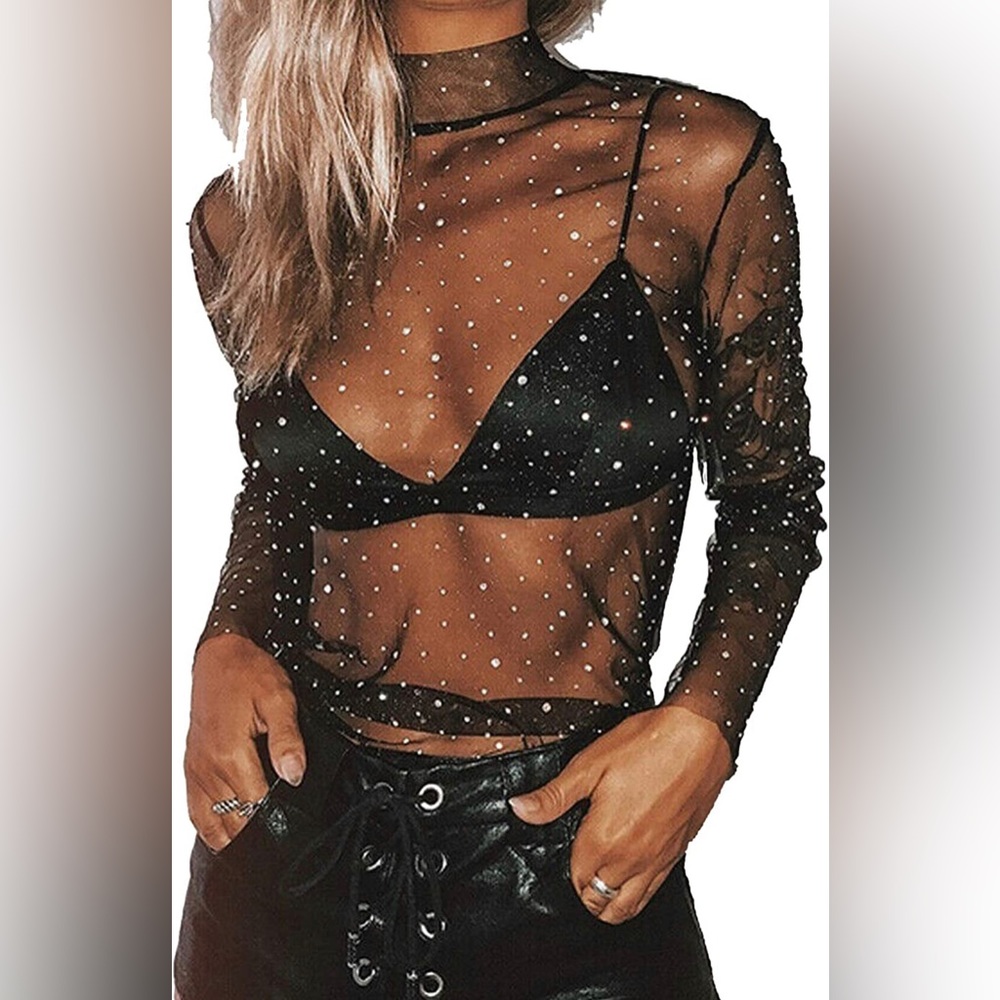Mesh black glitter top